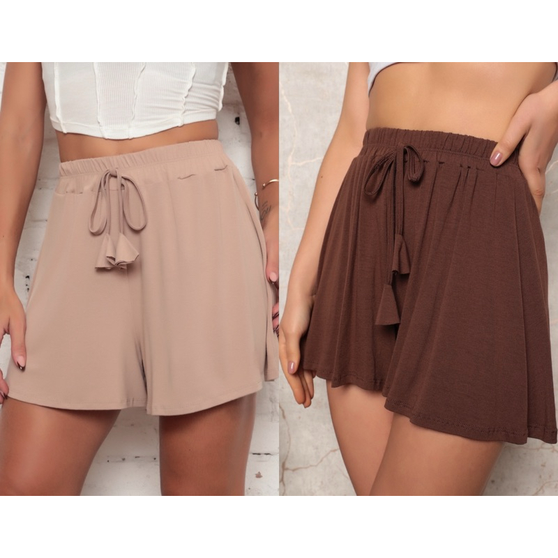 Kit 2 Shorts Tecido Viscolycra Para Praia de Verão com Elástico com Amarração Básica em Oferta na Shopee