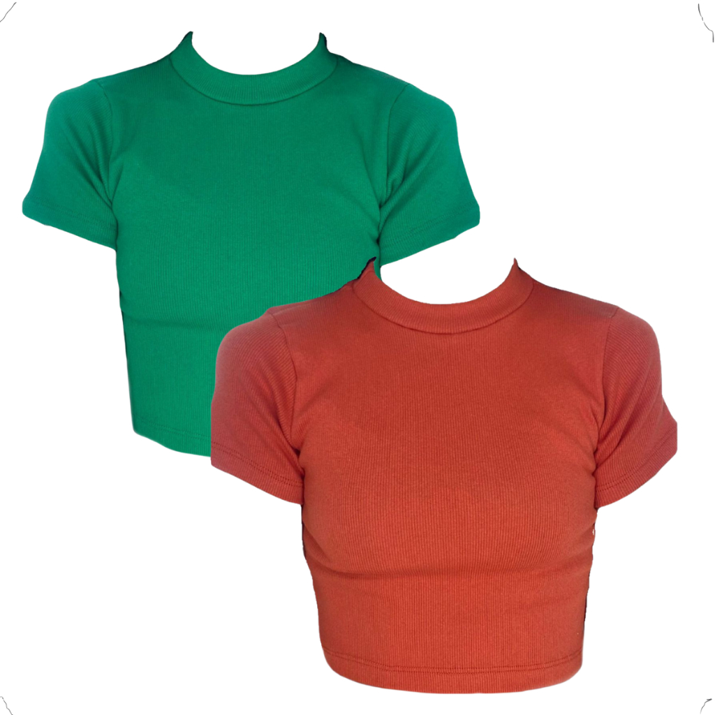 Kit 2 Blusa Cropped Ribana Canelado Feminino Manguinha Curta Moda Gringa