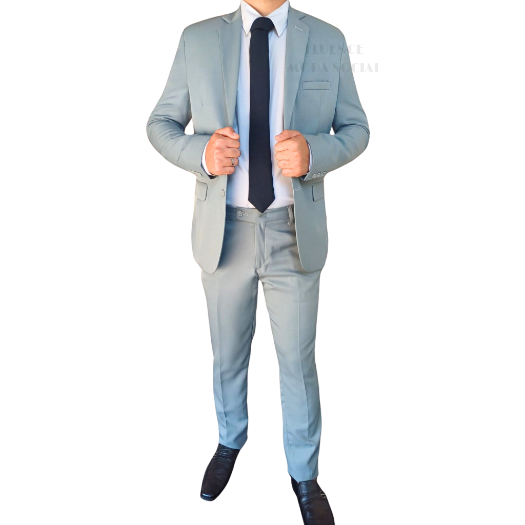 Terno Social Masculino Slim Completo Microfibra Gabardine Cinza - Cores