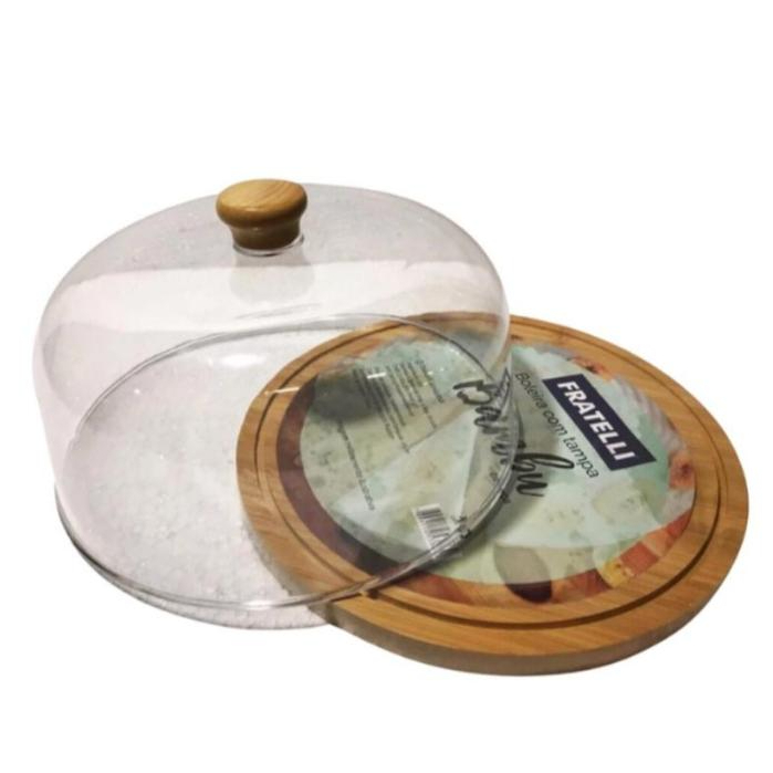 Boleira Porta Bolo Bambu Com Tampa Acrílica Circular 28cm em Oferta na Shopee