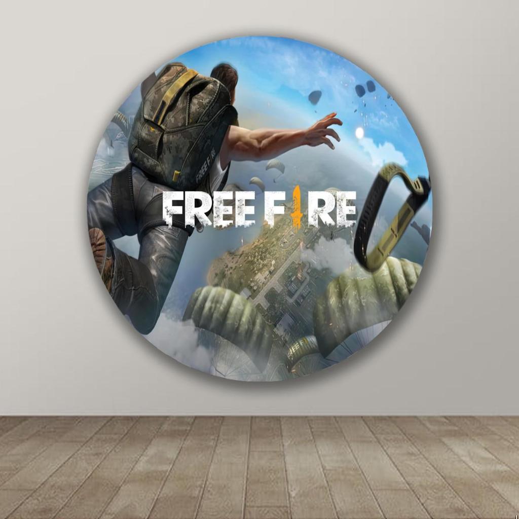 Capa Para Painel Redondo Tema Free Fire Jogo Fps Battle Royale Decoração Elegante Malha Sublimada