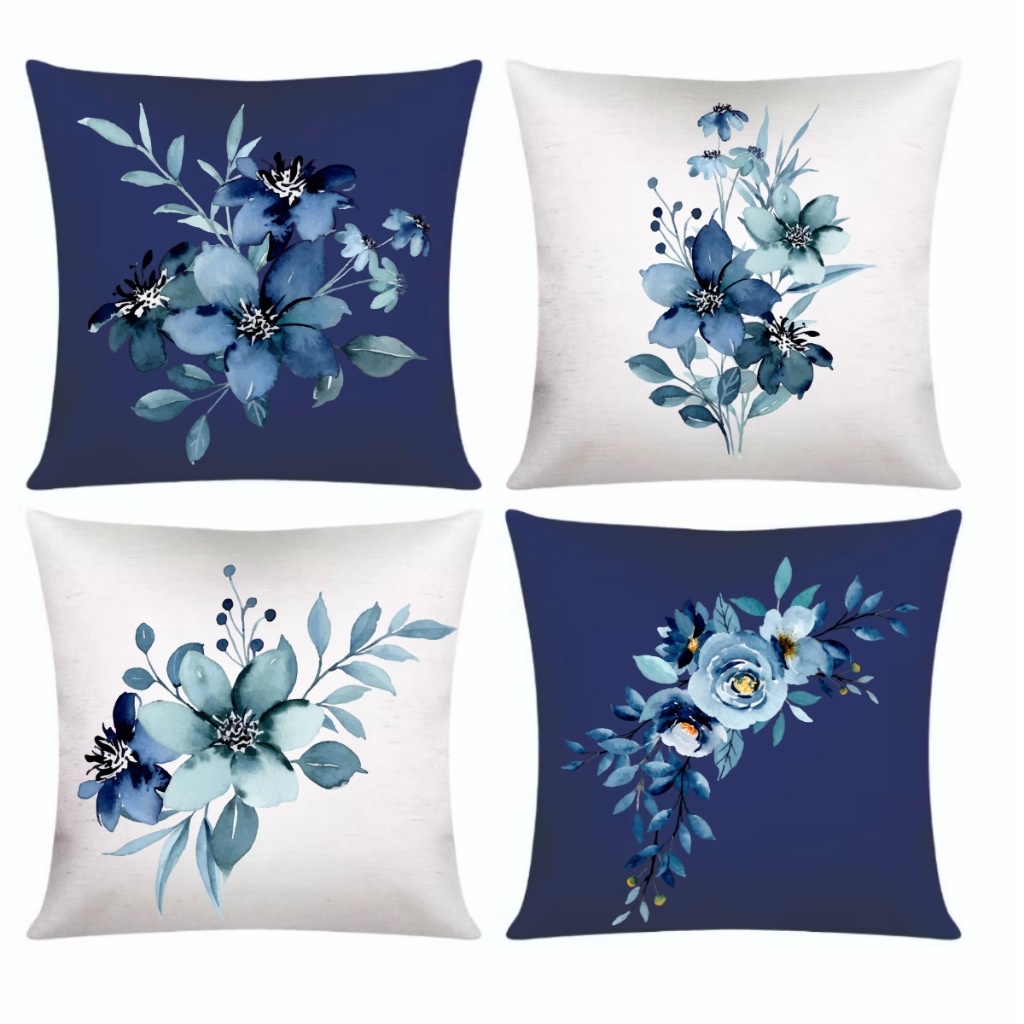 Kit 4 Capas De Almofada Modern Print Flores Azul 45x45 em Oferta na Shopee
