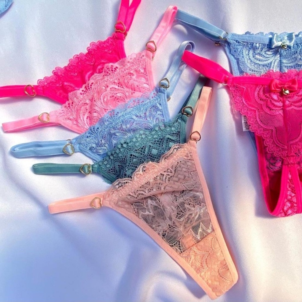 Kit 10 Calcinhas Sexy Em Renda Tanga Fio Dental com Regulagem Coração em Oferta na Shopee