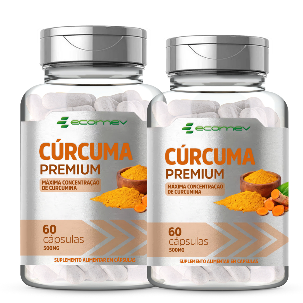 2 Potes Curcuma Premium Curcumina Pura 500Mg 120Cáps Ecomev em Oferta na Shopee