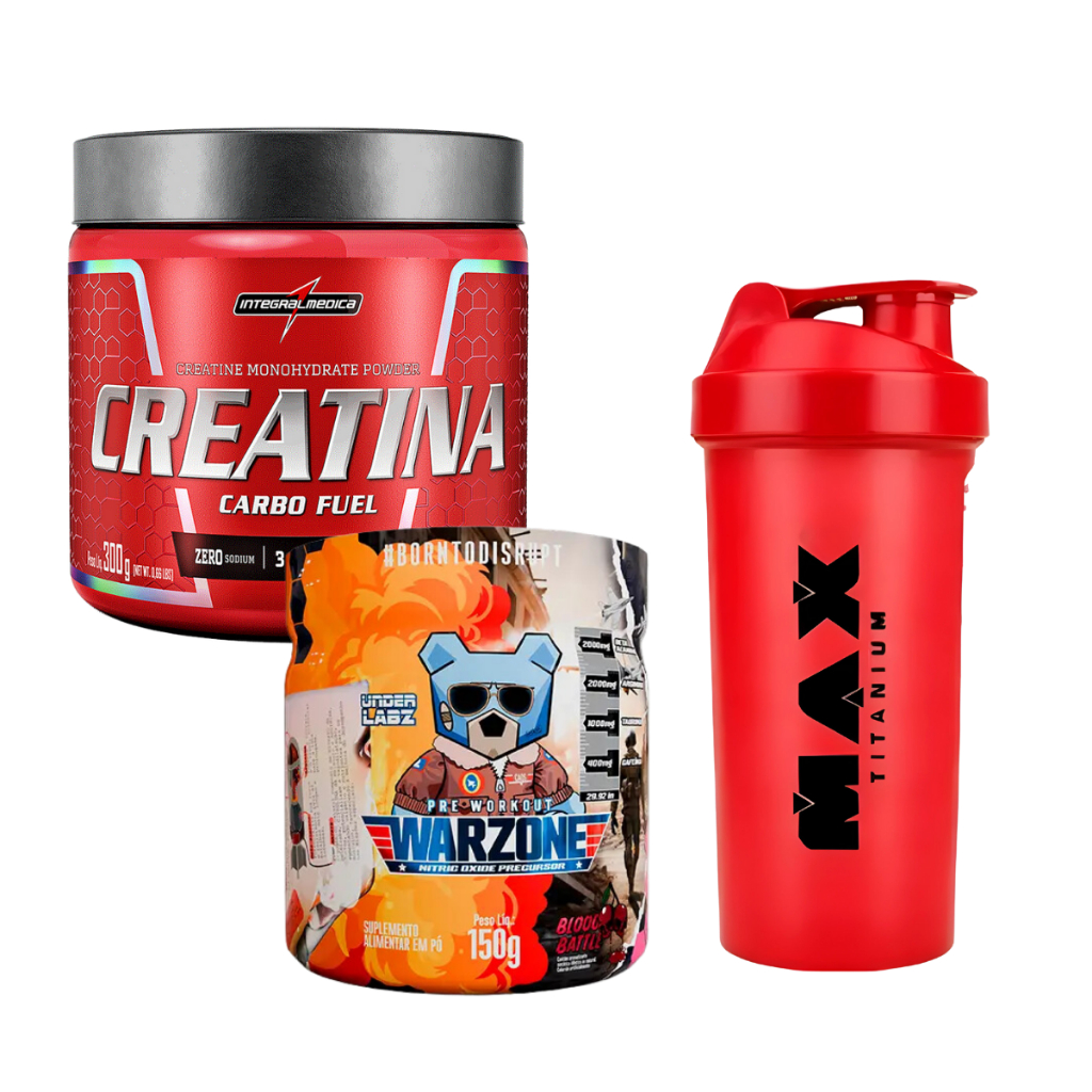 Warzone Com Pump Matrix - Pré Treino 150g - Under Labz + Creatina Carbo Fuel - 300g - Integralmédica + Coqueteleira