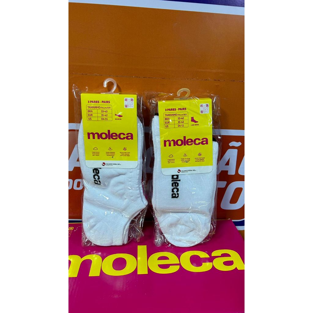 Detalhes do Kit 3 pares Meia Moleca Original com NF 75% Algodão Invisível ou Cano Médio Calça do 33 ao 40