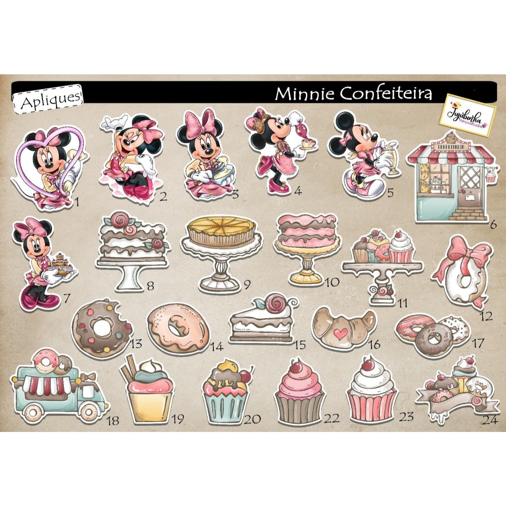 ADESIVOS RECORTADOS - MINNIE CONFEITEIRA 1 - TAG, LEMBRANCINHA, DECORAÇÃO, FESTAS, ANIVERSÁRIO, ARTE