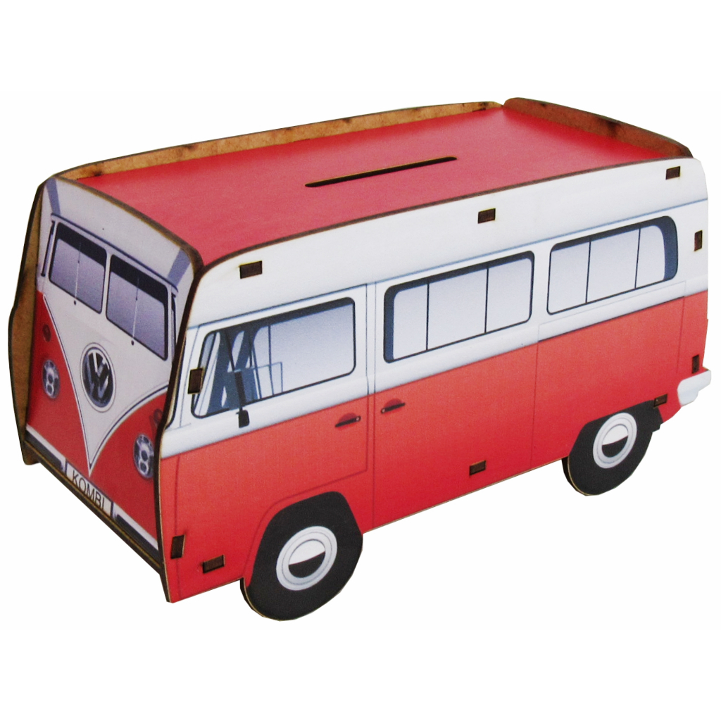 Cofre Cofrinho Porta Moedas Kombi Vermelho Mdf PROMOÇÃO