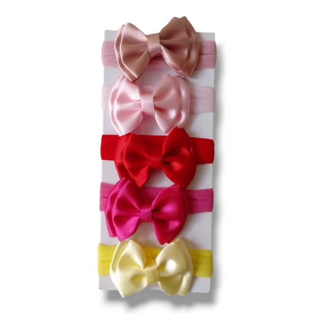 Kit 5 Peças - Faixa De Cabelo Bebê Lacinho Cetim Tiara