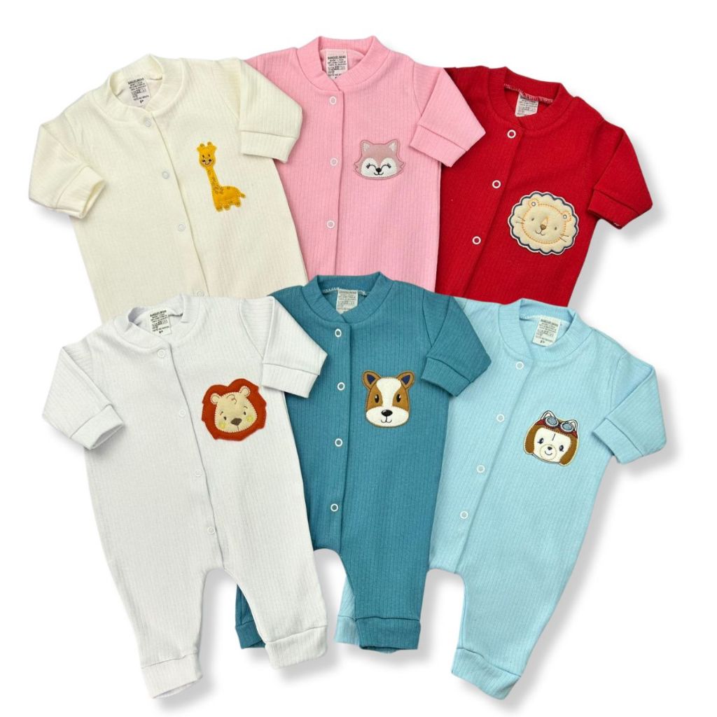 Kit C/3 - Macacão de Bebe Suedine Falha de Agulha 100% Algodão Menino e Menina