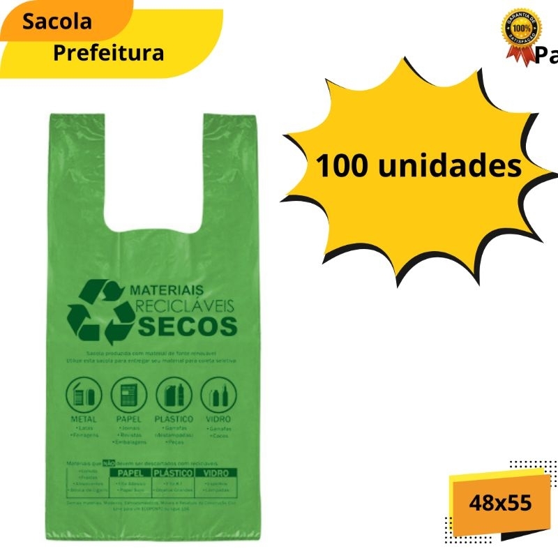 Sacola Plástica De Mercado Biodegradável 48x55 com 100 Unidades (Lei Da Prefeitura)
