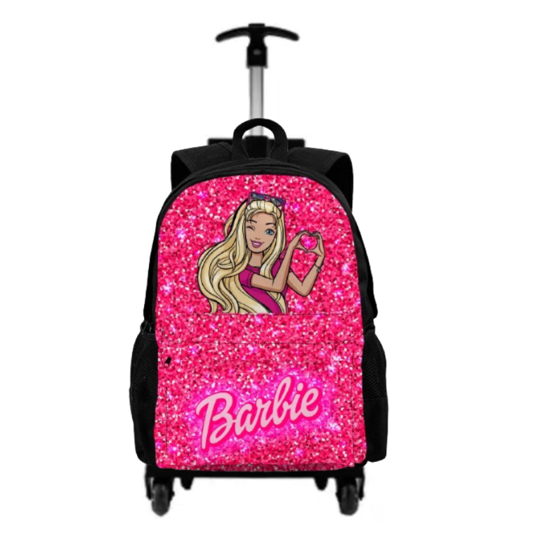 Mochila Barbie Bolsa Escolar Com Rodinha Ajustável Carrinho Bag Infantil Reforçada