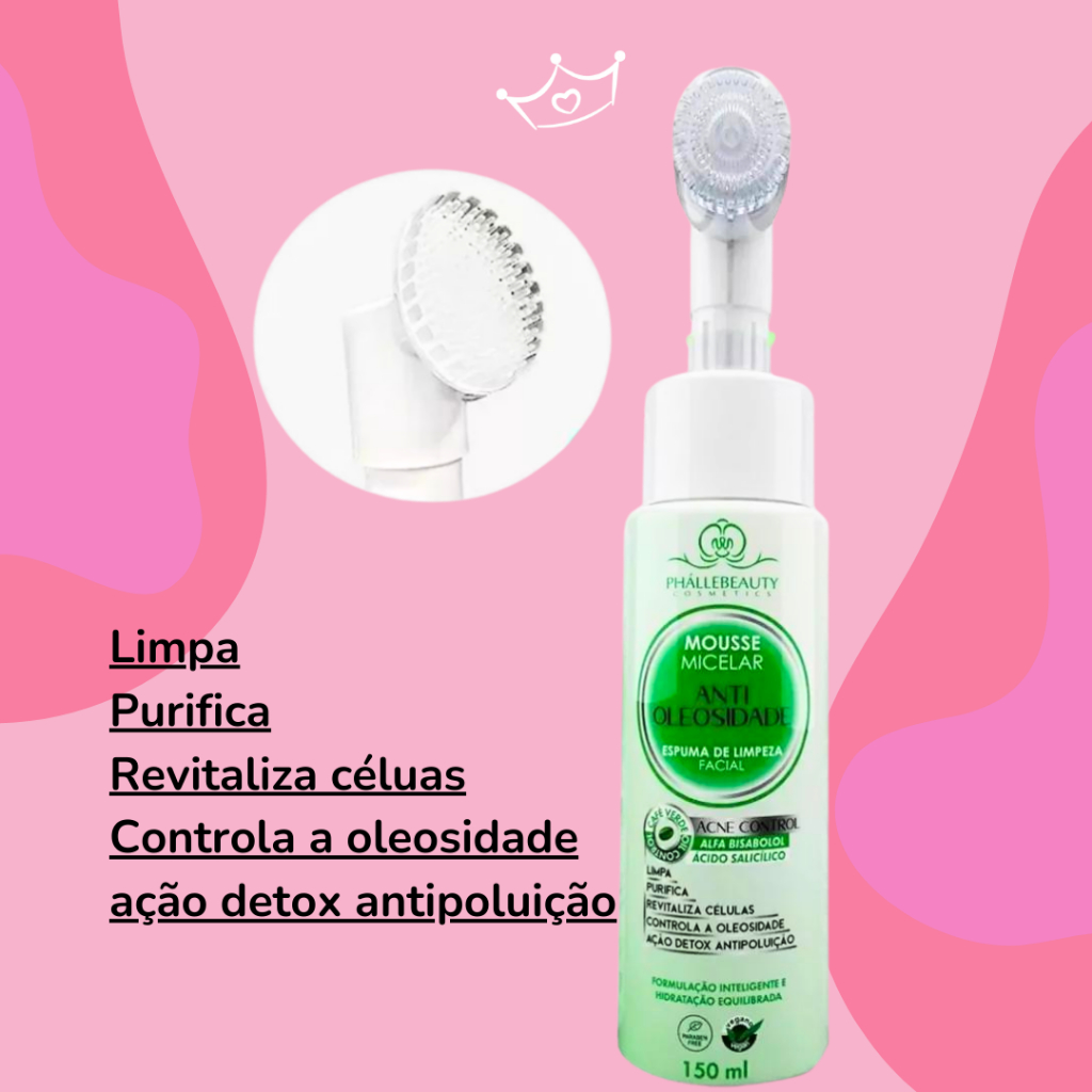 Mousse Micelar Antioleosidade Espuma de Limpeza Facial Phállebeauty PH0566