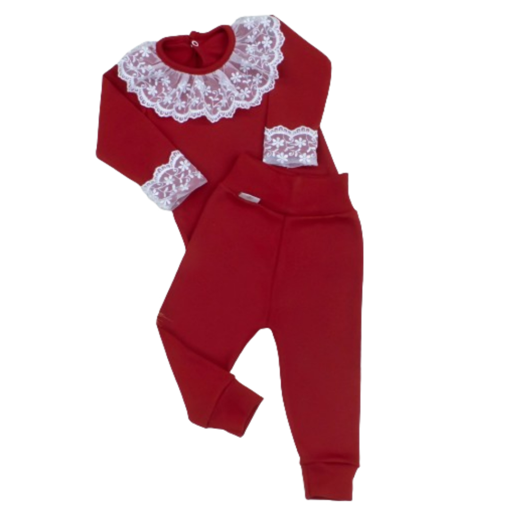 CONJUNTO BODY GOLA BORDADA E CALÇA BEBE MENINA 2 PEÇAS 100% ALGODÃO RENDA LUXO BEBÊ