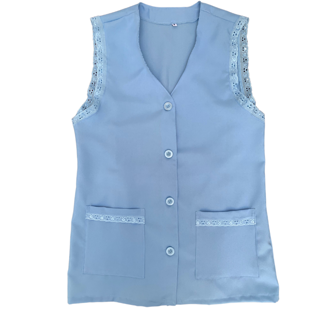 Avental bata professor Azul Claro com renda azul