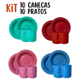 KIT 10 Pratos E 10 Canecas plásticas para escola, crianças - KIT LANCHE INFANTIL em Oferta na Shopee