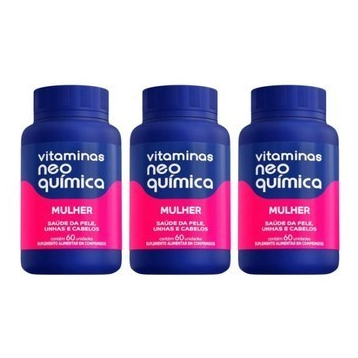 Kit C/3 Vitaminas Neo Química Mulher Saúde da Pele, Cabelo e Unhas C/60 Comprimidos