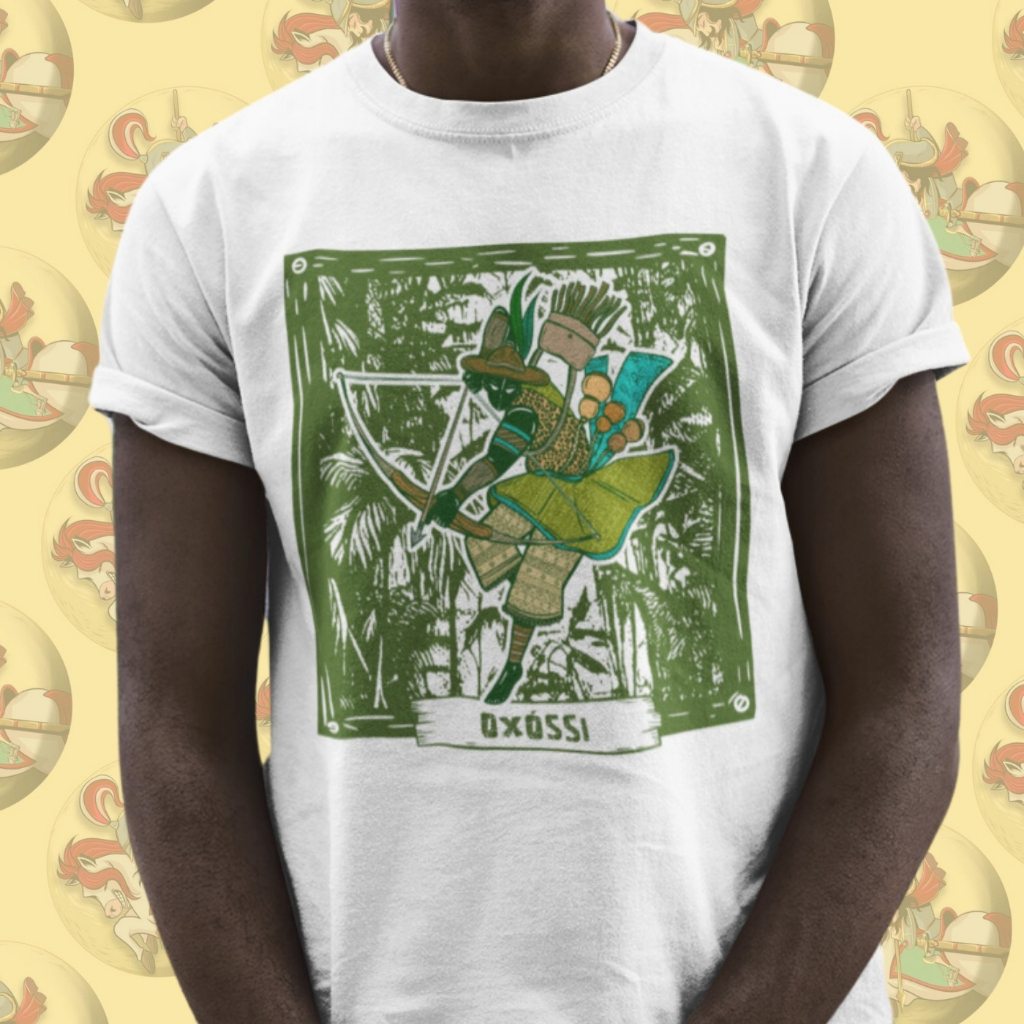 Camiseta Premium Religiosa Umbanda Orixá Oxóssi Coleção Xilogravura Algodão 30.1 Arte 197
