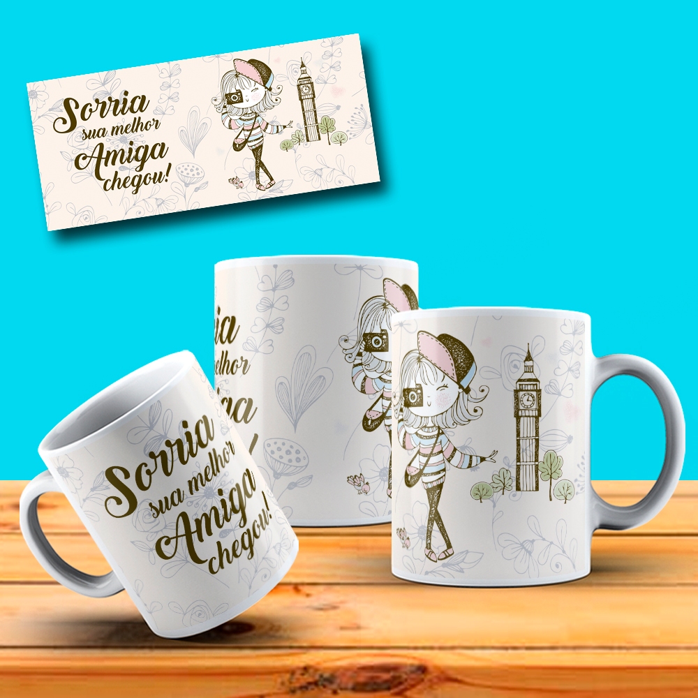 Caneca Dia Do Amigo Amigos Sorria Sua Melhor Amiga Chegou Presente Especial OFERTA RELAMPÂGO