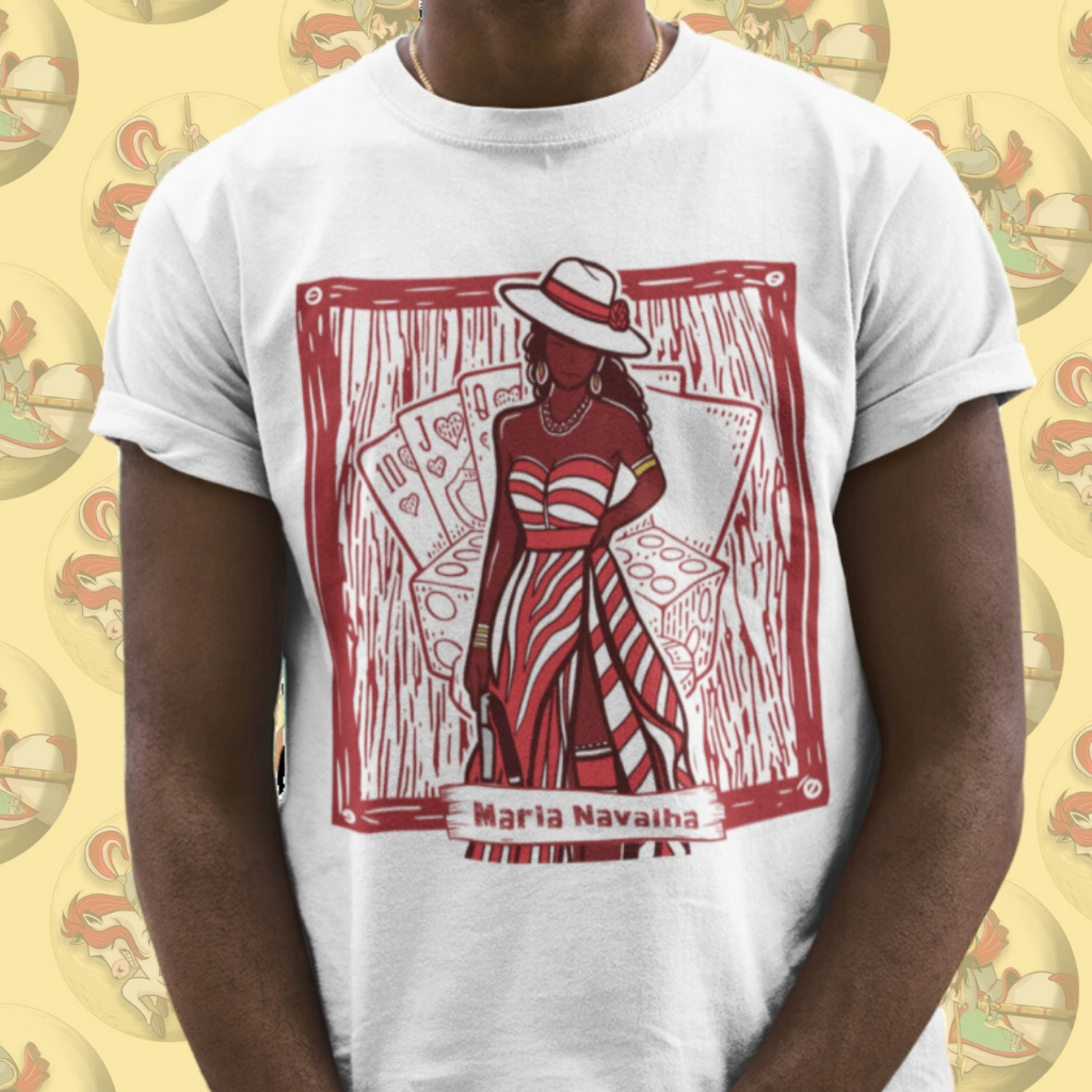 Camiseta Premium Religiosa Umbanda Malandra Maria Navalha Coleção Xilogravura Algodão 30.1 Arte 208