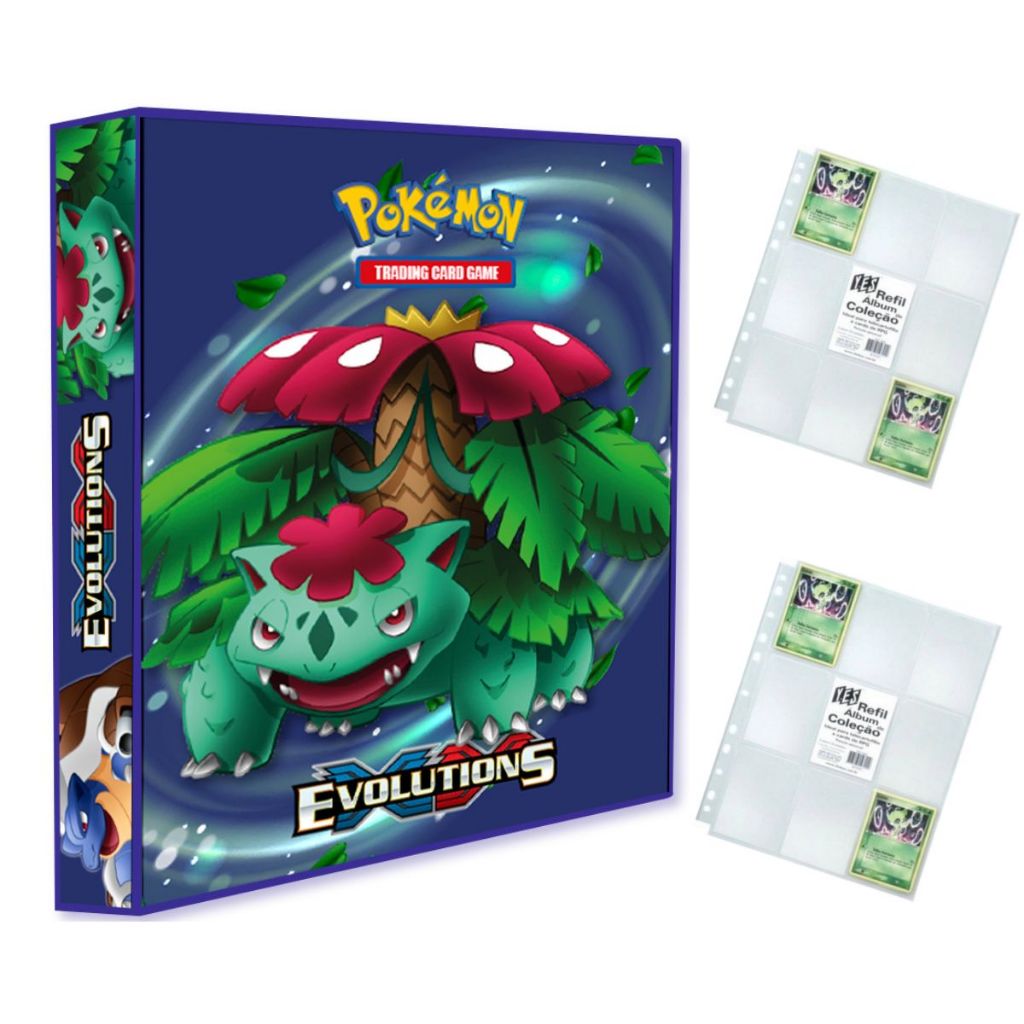 Álbum Pasta Fichário Pokemon com 20 Folhas YES 9 Bolsos  XY - Evoluções Venusaur Blastoise Capa Dura