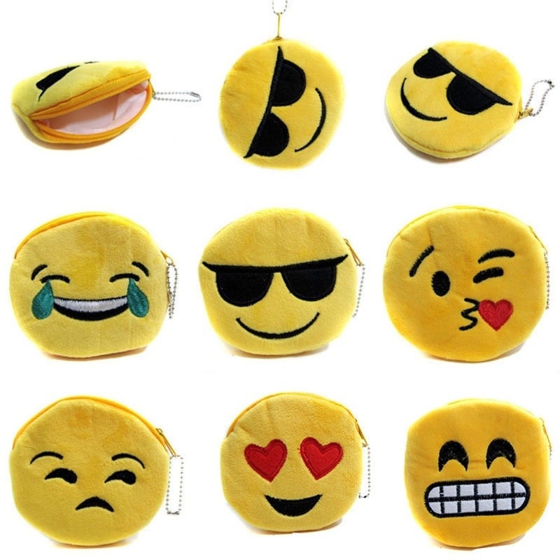Kit 12 Porta Moeda com anilha de chaveiros Emoji bolsa de chaves 8cm em Oferta na Shopee