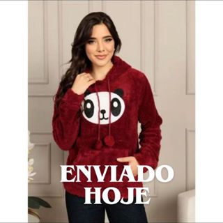 Casaco de moletom de pelinho estampa pandinha blusa inverno feminino capuz promoção em Oferta na Shopee