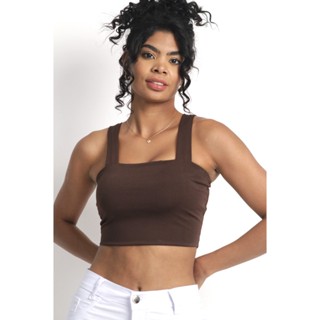 Cropped Marrom - Cropped Top Alça Grossa Suplex em Oferta na Shopee