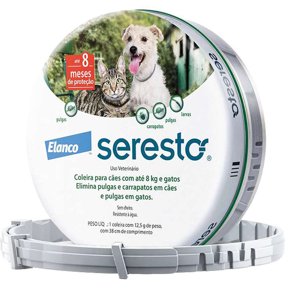 Coleira Antipulgas e Carrapatos Elanco Seresto para Cães e Gatos até 8 Kg