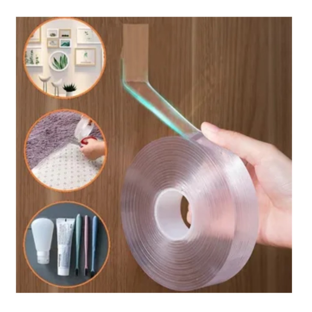Kit De 2 Fita Dupla Face Extra Forte 3Metros Silicone Transparente Gel Adesiva Cola Parede Móvel Porta