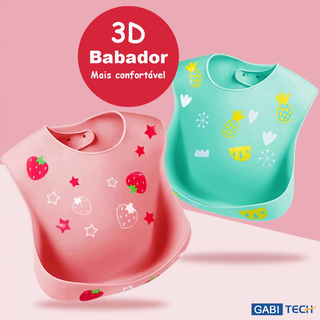 KIT2 Babador De Silicone Impermeável Para Bebê Fácil De Limpar Pega Migalhas Kit Prato Inf...