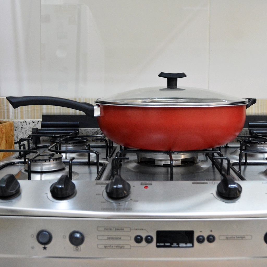 Imagem Frigideira Wok Antiaderente 32 cm Tampa de Vidro Profissional Teflon
