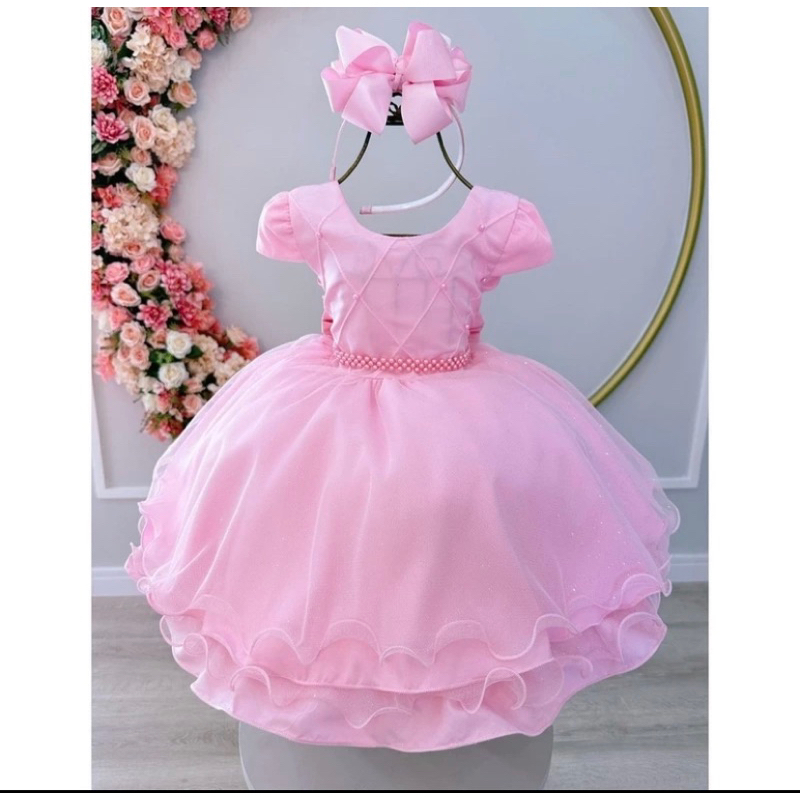 Vestido Rosa Festa Infantil Saia com Glitter Princesas em Oferta na Shopee