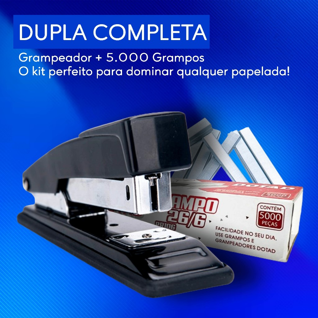 Kit Grampeador Metal + 5.000 Grampos 26/6 Galvanizados Escolar Escritório