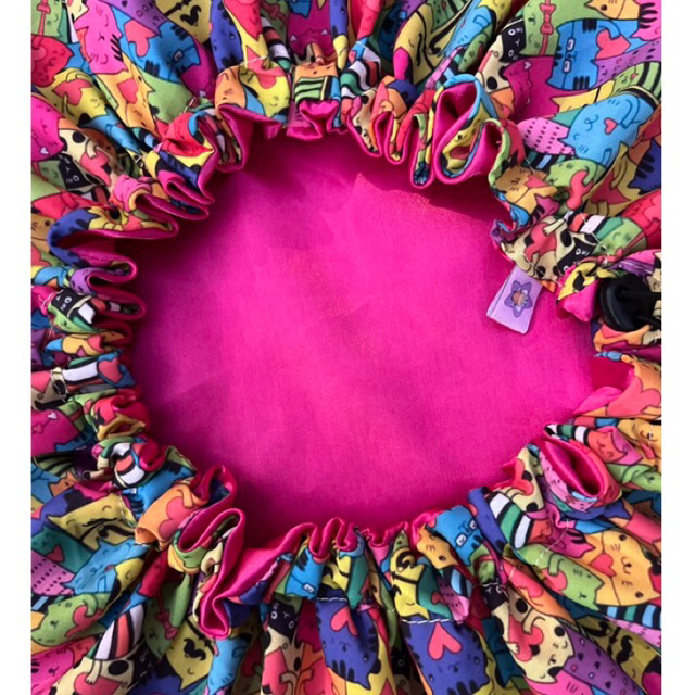 Touca de Cetim P M e G Antifrizz Gatinhos dupla face e ajustável gato toca