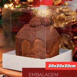 10~50 caixas panetone 750g gramas branca com tampa em acetato 20x20x20 CAIXA BOLO (CHOCO)