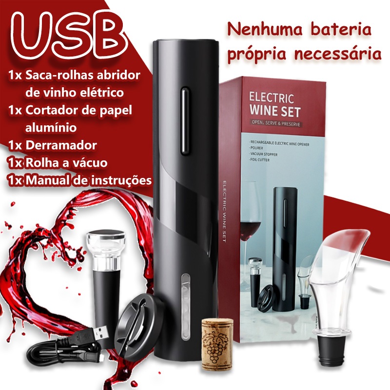 Saca Rolhas Abridor De Vinho Automático Elétrico kits Carregamento por usb em Oferta na Shopee