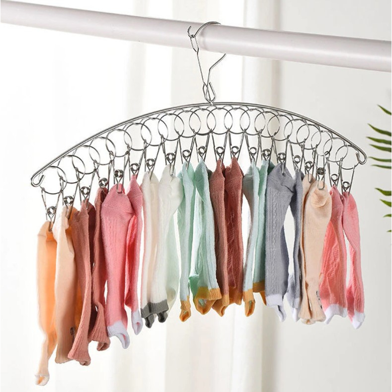 Varal De Aço Inox 46Cm Com 20 Prendedores Clink Para Roupas Com Cabide Prático E Fácil