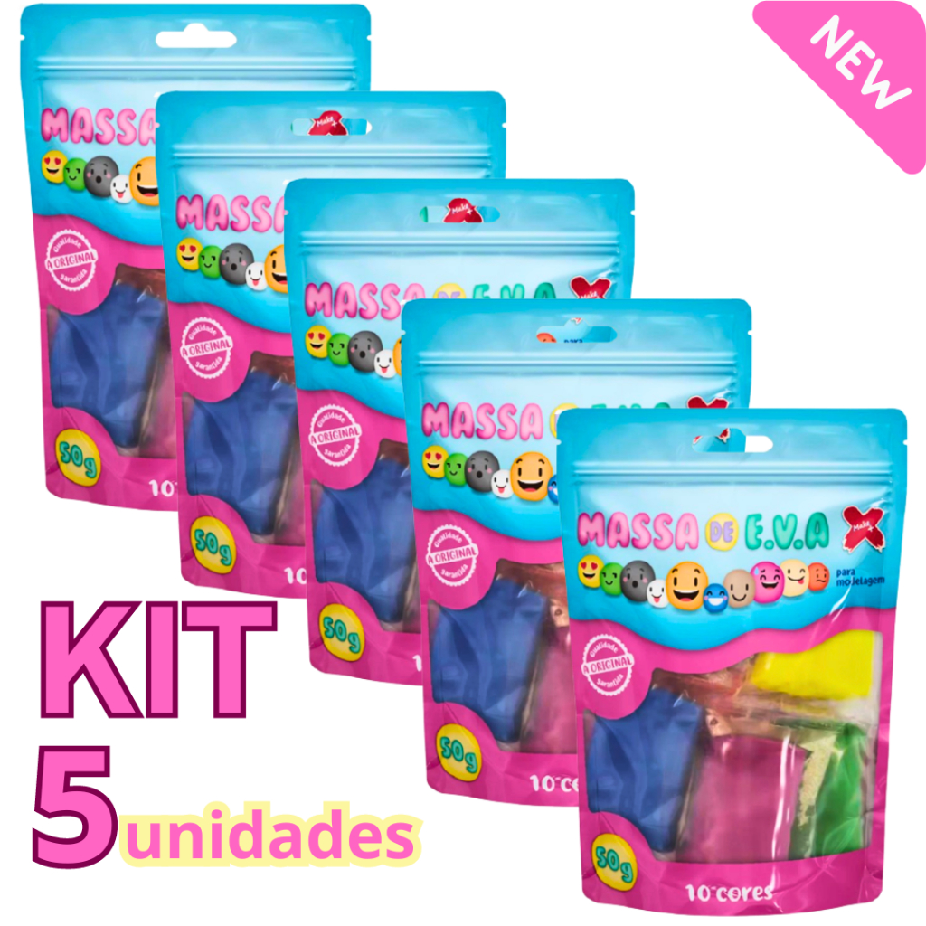 Massinha de EVA Make+  5 pcts de 50gr com 10 cores em cada - Kit Massa de EVA em Oferta na Shopee