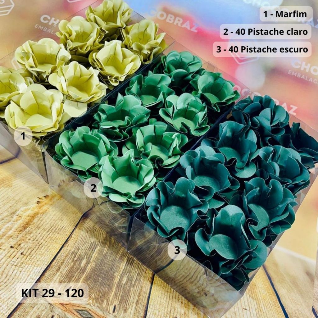 KIT 120 Forminhas Para Doces Finos MARFIM + PISTACHE CL +PISTACHE em Oferta na Shopee