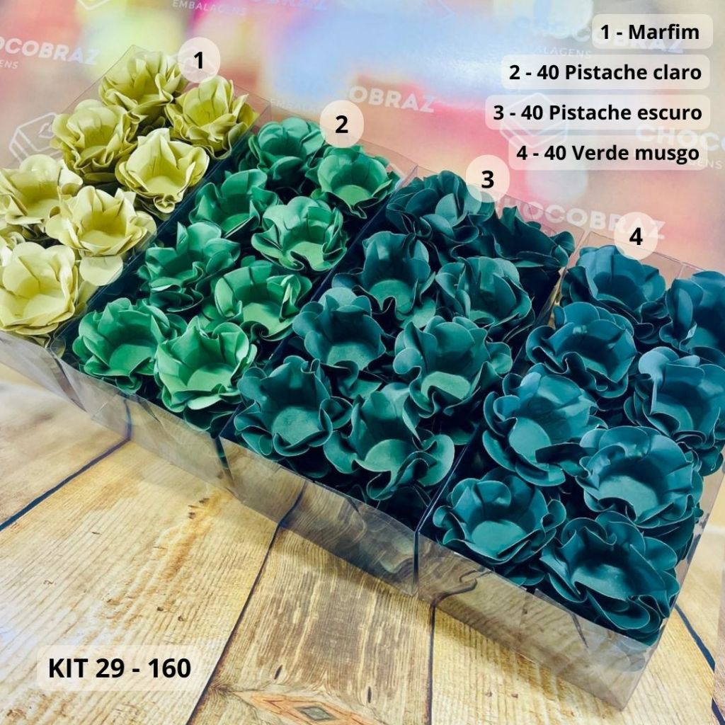 KIT 160 Forminhas Para Doces Finos MARFIM + PISTACHE CL + PISTACHE + VERDE MUSGO em Oferta na Shopee