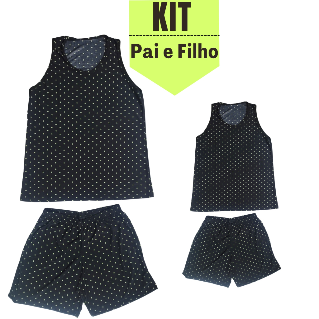 Kit Com Dois Pijamas Curto De Verão Pai e Filho Liganete Regata e Short Estampado