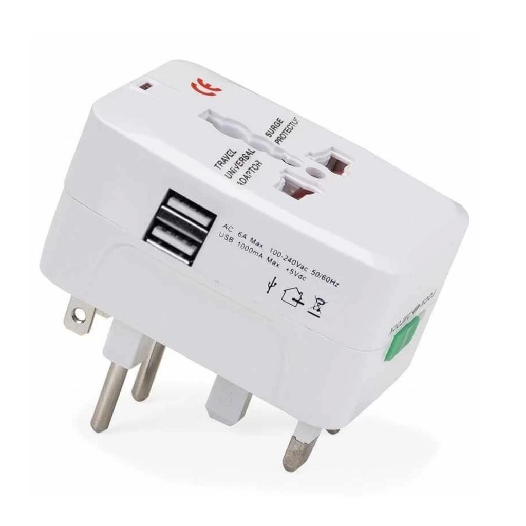 Adaptador De Tomada Universal Com 2 Saídas USB Benjamim Padrão Universal Compatível Com 150 Países