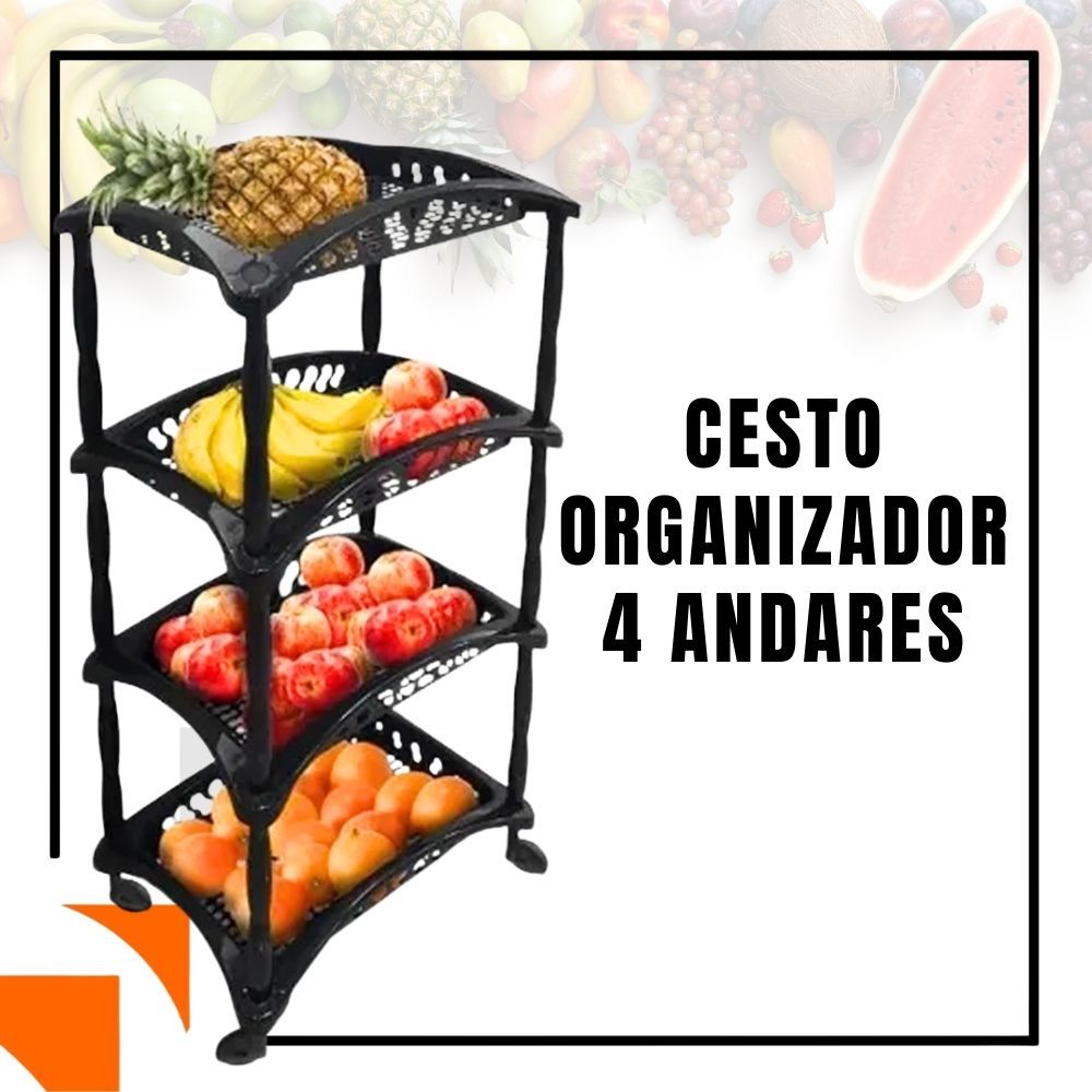 Fruteira Organizador Vertical Com Rodinhas 3 ou 4 Cestos Andares em Oferta na Shopee
