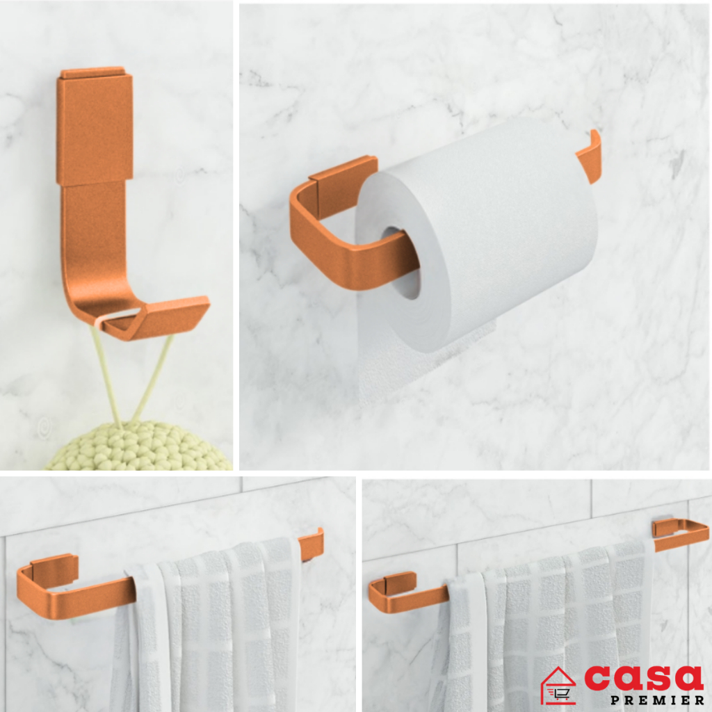 Kit Acessórios Banheiro Conjunto Luxo Quadrado 4 Peças Cobre