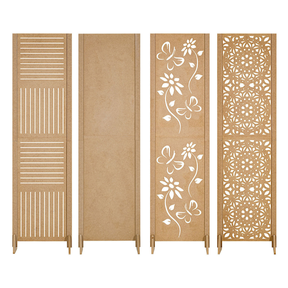 1 Biombo Mdf Repartido Divisor Folha Madeira Painel Divisória Com Pé Liso Fechado Horizontal Vertical Floral Mandala