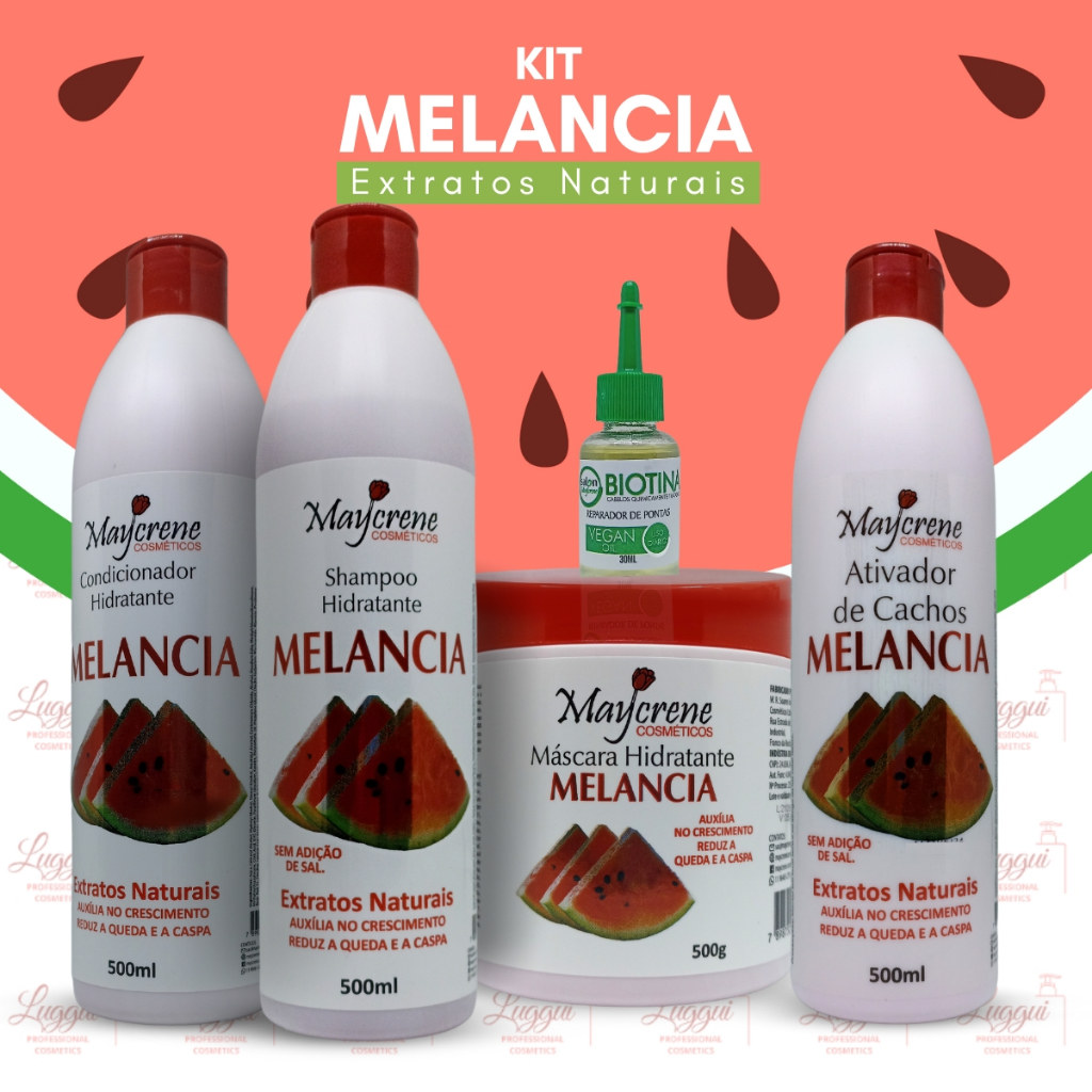 Kit Melancia Anticaspa e Hidratante Capilar + Ativador de Cachos + Reparador de Pontas 30ml Maycrene