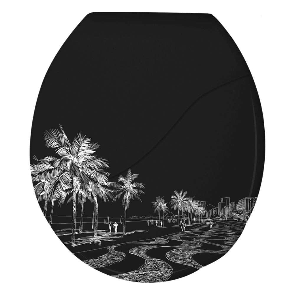 Assento Sanitário Para Banheiro Almofadado Bellart Decorado Preto Copacabana Com Dimensão 449,2 x 385,3 x 41,5mm Durín em Oferta na Shopee