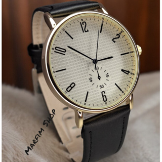 Relógio Masculino Social Elegante Pulseira de Couro Preto Mostrador Branco Caixa Dourada em Oferta na Shopee