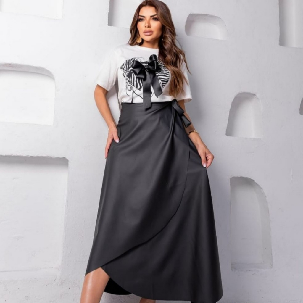 Saia Midi Envelope Transpassada Feminina
